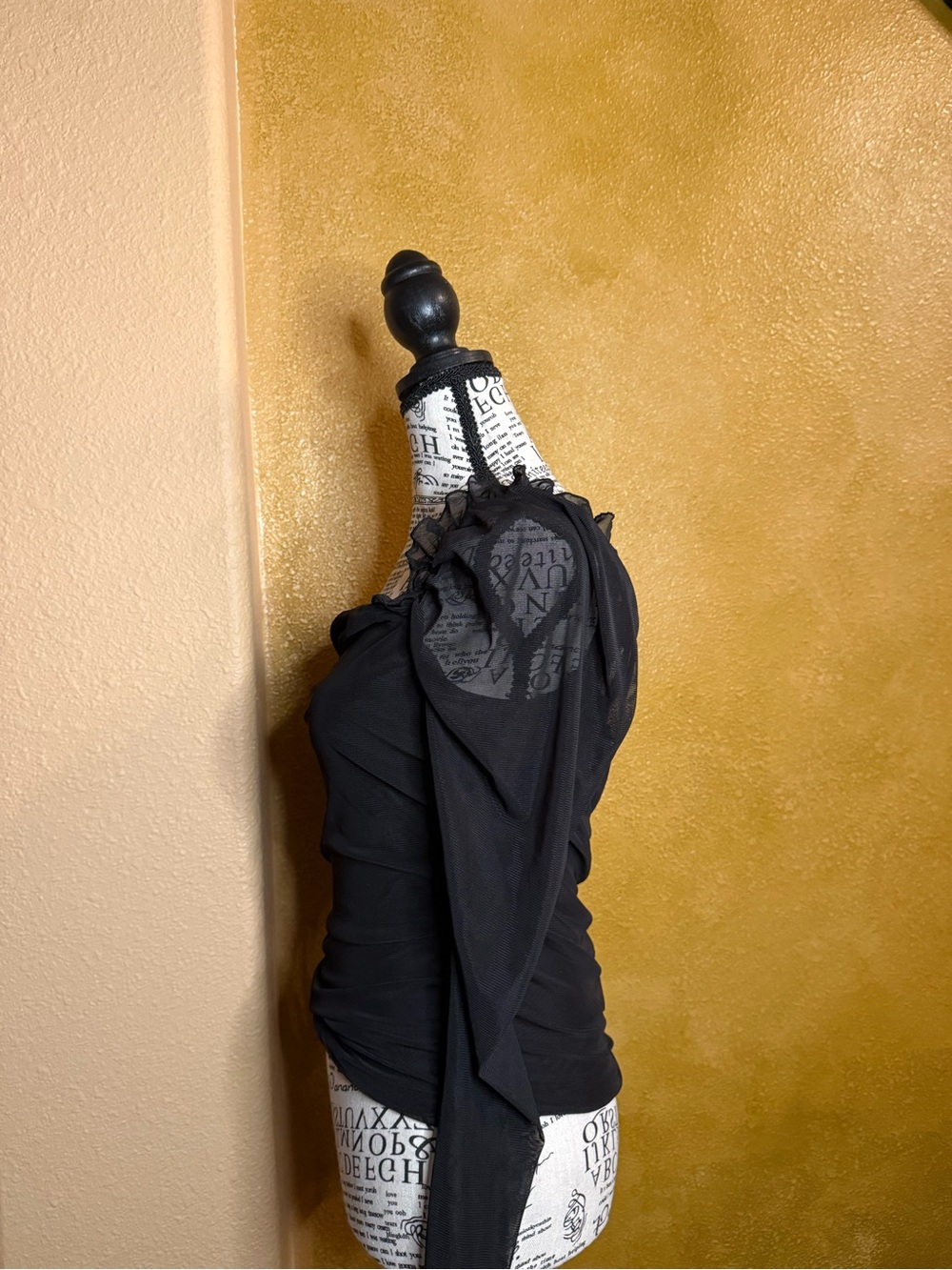 Ruched Black Square Neck Long Sleeve Top - Picture 4 of 4